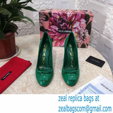 Dolce  &  Gabbana Block Heel 10.5cm Leather Sicily Pumps Green 2021